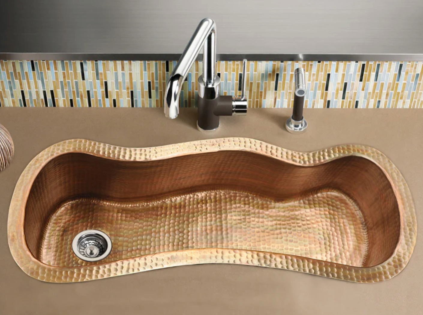 The Copper Design Innova Copper Bar Sink Wave Design CBSWVE-26108G17BR