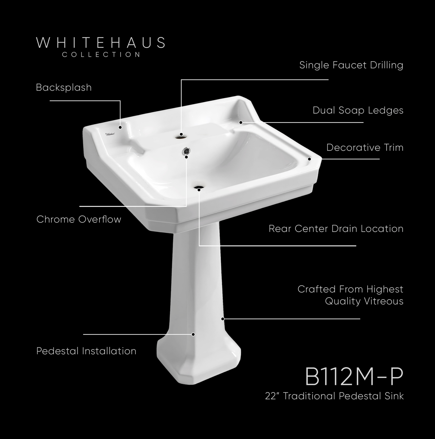 Whitehaus Traditional Pedestal with Large Rectangular Bowl B112M-P (SOLD OUT)
