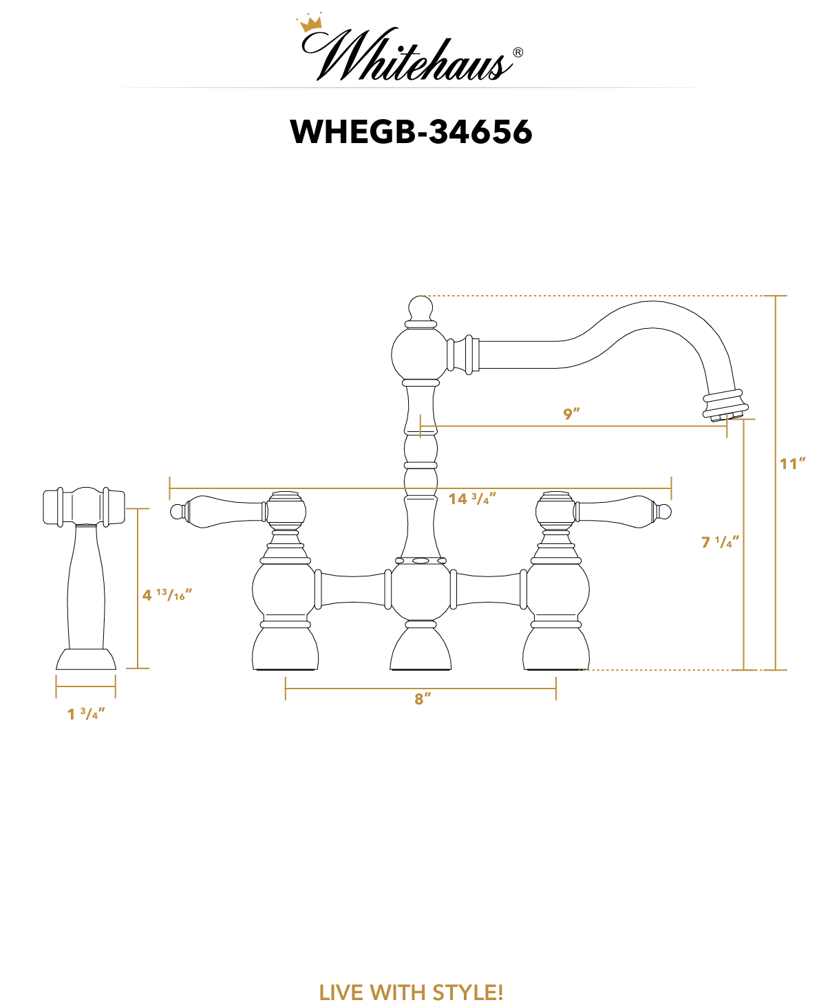 Whitehaus Englishhaus kitchen bridge faucet WHEGB-34656-C