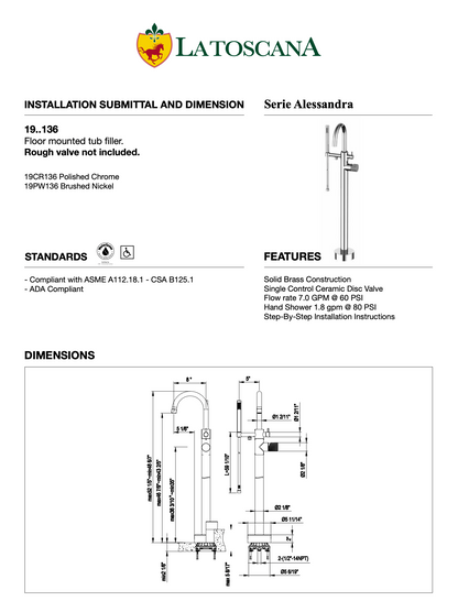 Latoscana Alessandra Chrome Floor Mounted Tub Filler 19CR136