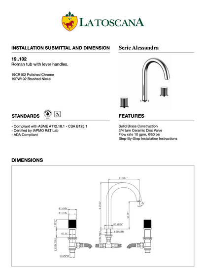 Latoscana ALESSANDRA Roman Tub With Lever Handles 19PW102
