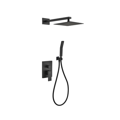 Aqua Piazza Matte Black Shower Set with 8" Square Rain Shower and Handheld