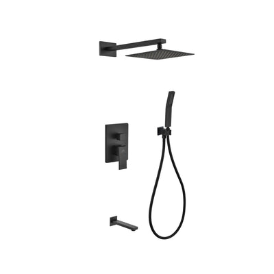 Aqua Piazza Matte Black Shower Set with 8" Square Rain Shower, Tub Filler and Handheld