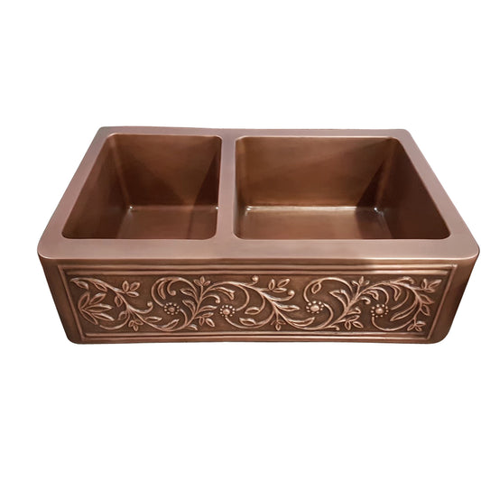Barclay Cilantro Offset Double Bowl Copper Apron-Front Sink FSCDB3516-SAC