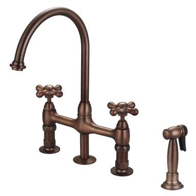Barclay Harding Kitchen Bridge Faucet with Sidespray and Metal Cross Handles